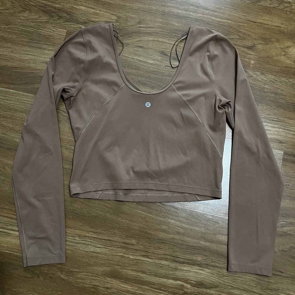 Lululemon Align Long Sleeve V Neck Crop Top Shirt  Size 10 Dusty Clay - Picture 4 of 8